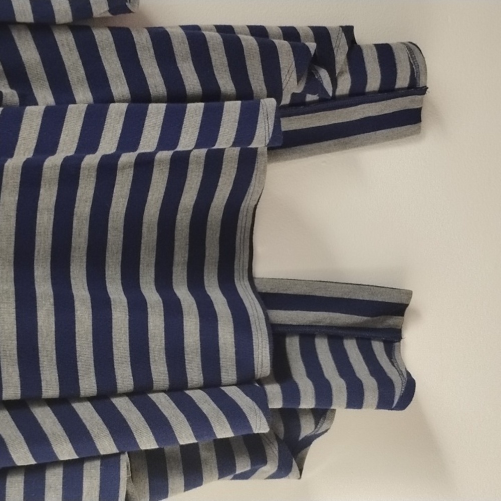 Torrid Navy Dark Preppy Casual Athleisure Striped Open Front Drape Cardigan - Picture 11 of 13
